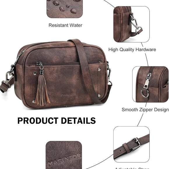 Fashionable Compact Crossbody Bag for Women - Vegan Leather with Clasp Closure - Picture 5 of 8